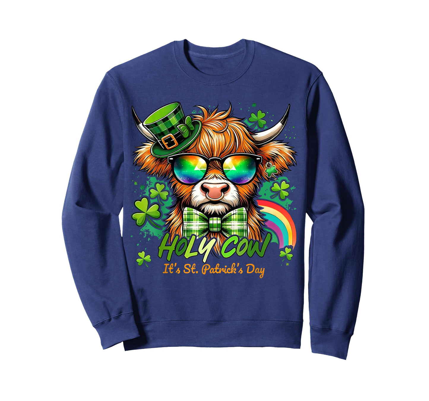 Holy Cow St Patricks Day Funny Highland Cow Shamrock T-Shirt