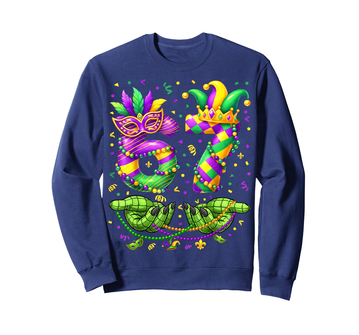 67 Mardi Gras Alligator 6 7 Beads Mask Party Six Seven Meme T-Shirt