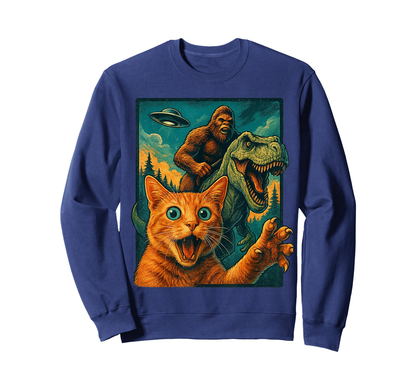 Funny Surprised Cat Selfie Ape Dinosaur Vintage Fantasy T-Shirt