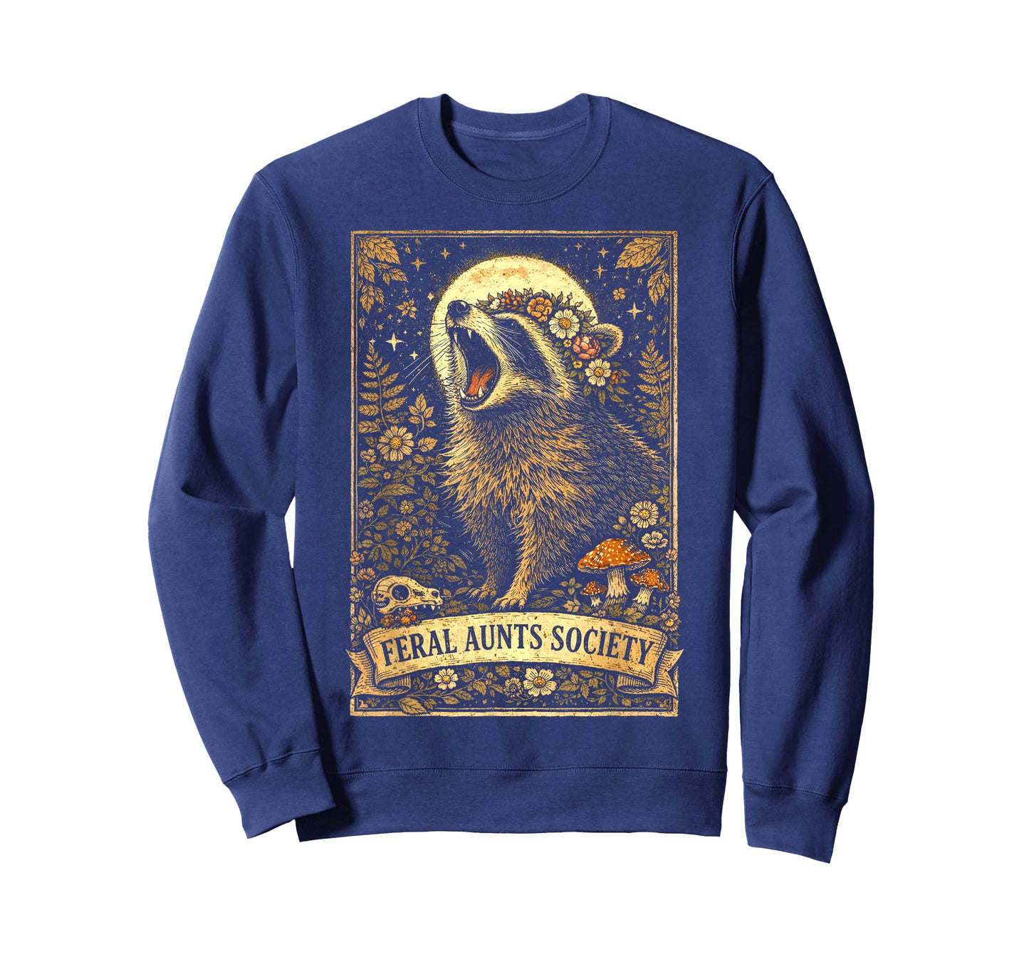 Feral Aunts Society Funny Raccoon Floral Vintage Graphic T-Shirt