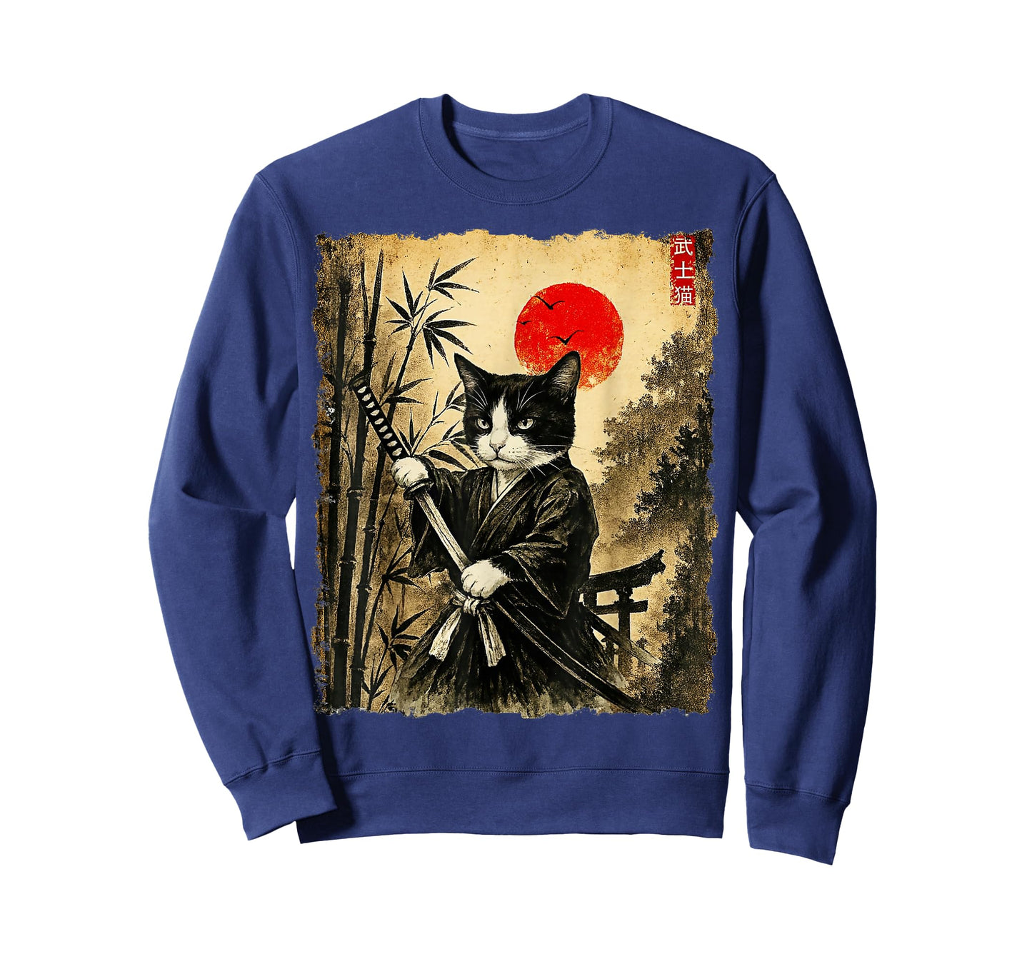Samurai Tuxedo Cat Japanese Art Anime Shirt Mens Kids Boys T-Shirt