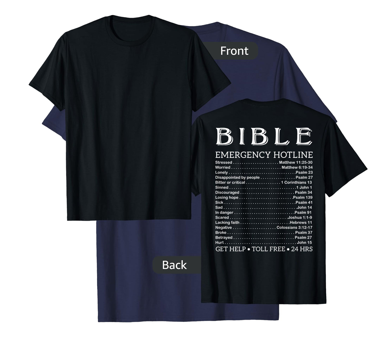 Bible Emergency Numbers Funny Hotline Christian Back Print T-Shirt