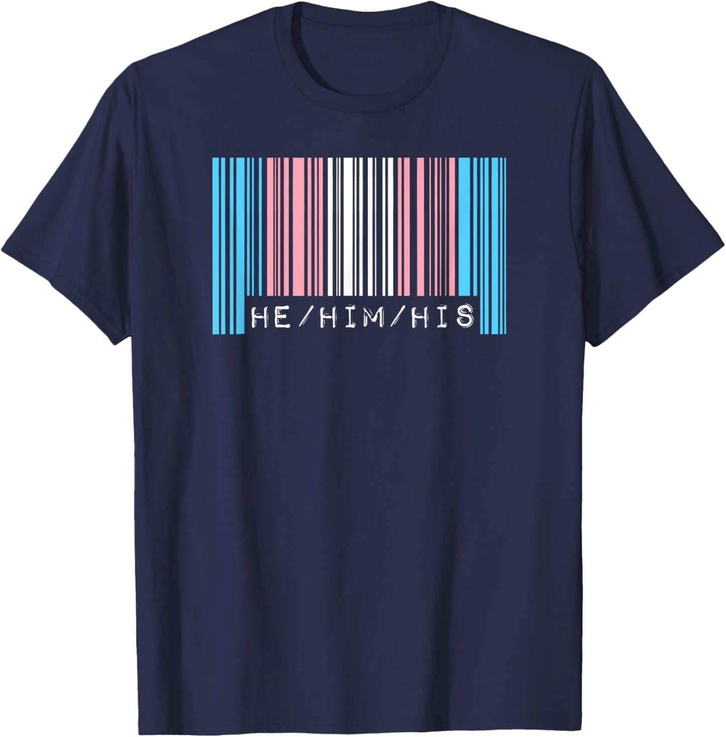 He Him His Pronouns Transgender Pride Flag Barcode Aesthetic T-Shirt - T-Shirt | Navy