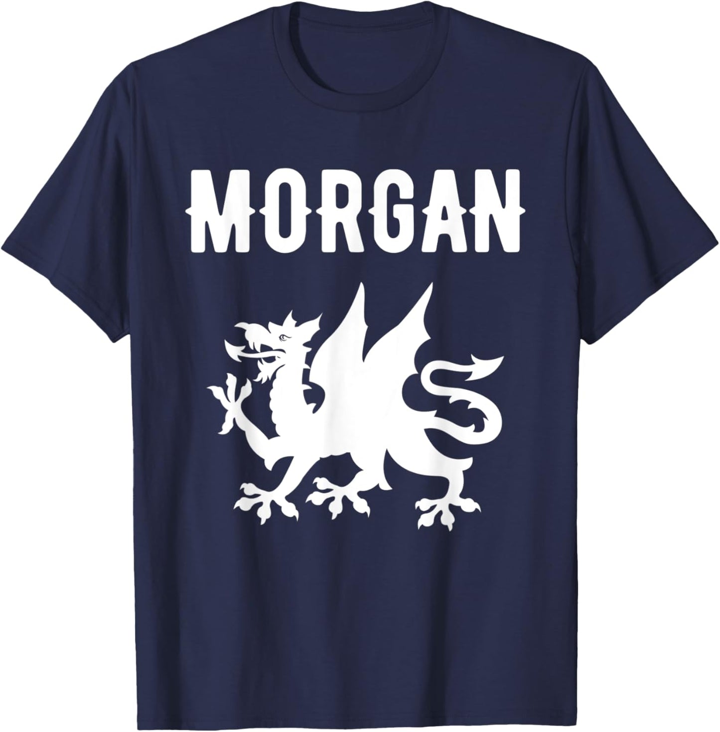 Morgan Surname Welsh Family Name Wales Heraldic Dragon T-Shirt - T-Shirt | Navy