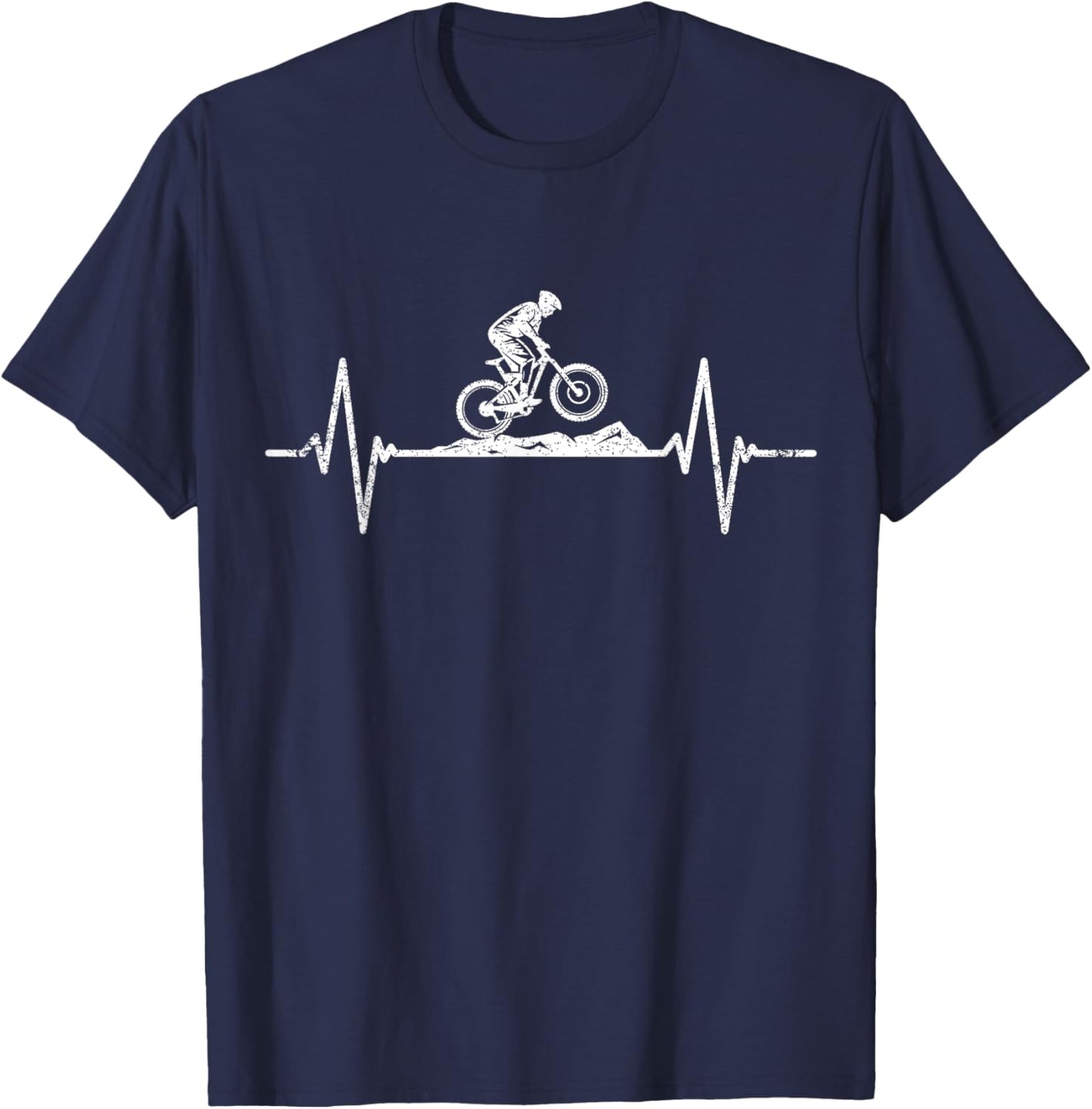 Mountain Bike Heartbeat Cyclist Merch Men Cycling T-Shirt - T-Shirt | Navy
