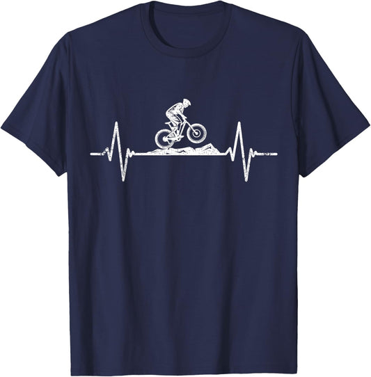 Mountain Bike Heartbeat Cyclist Merch Men Cycling T-Shirt - T-Shirt | Navy