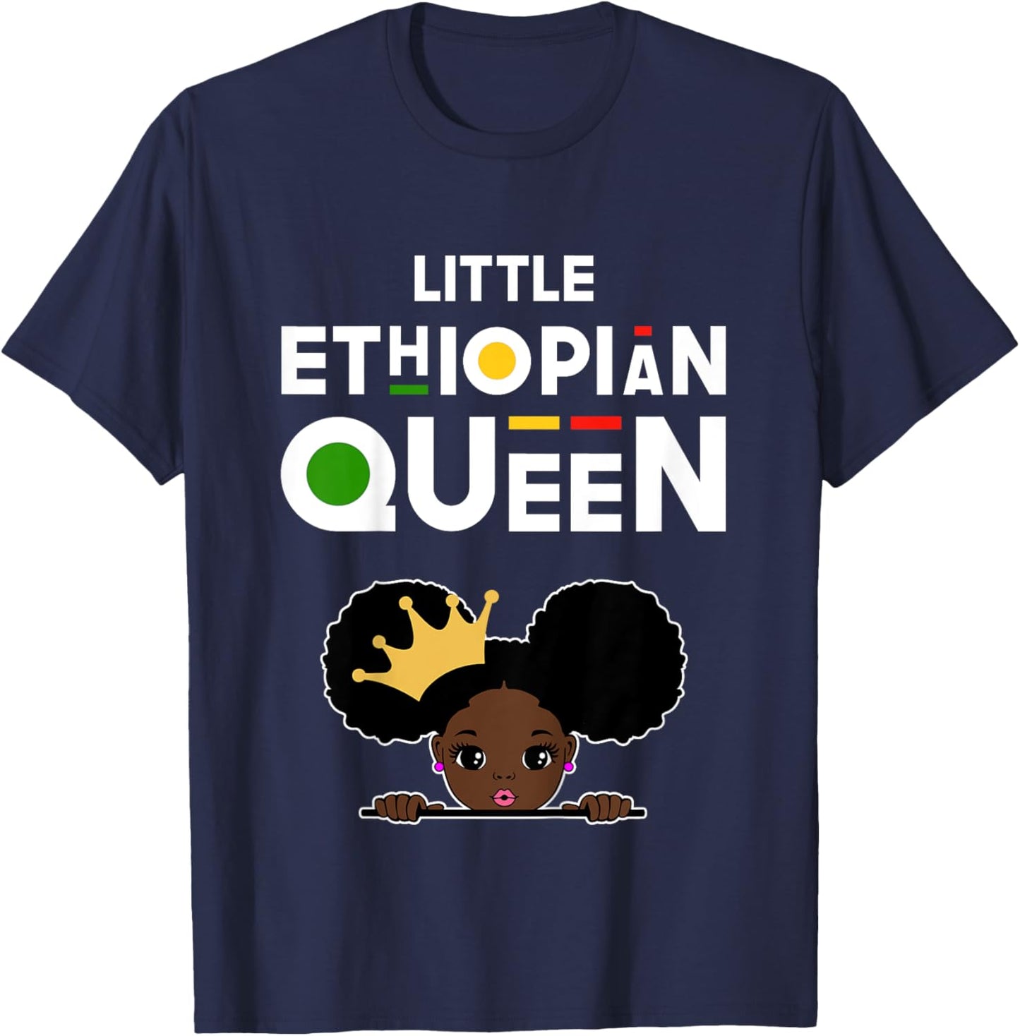 Little Ethiopian Queen Shirt Girls Ethiopian Flag Ethiopia T-Shirt - T-Shirt | Navy