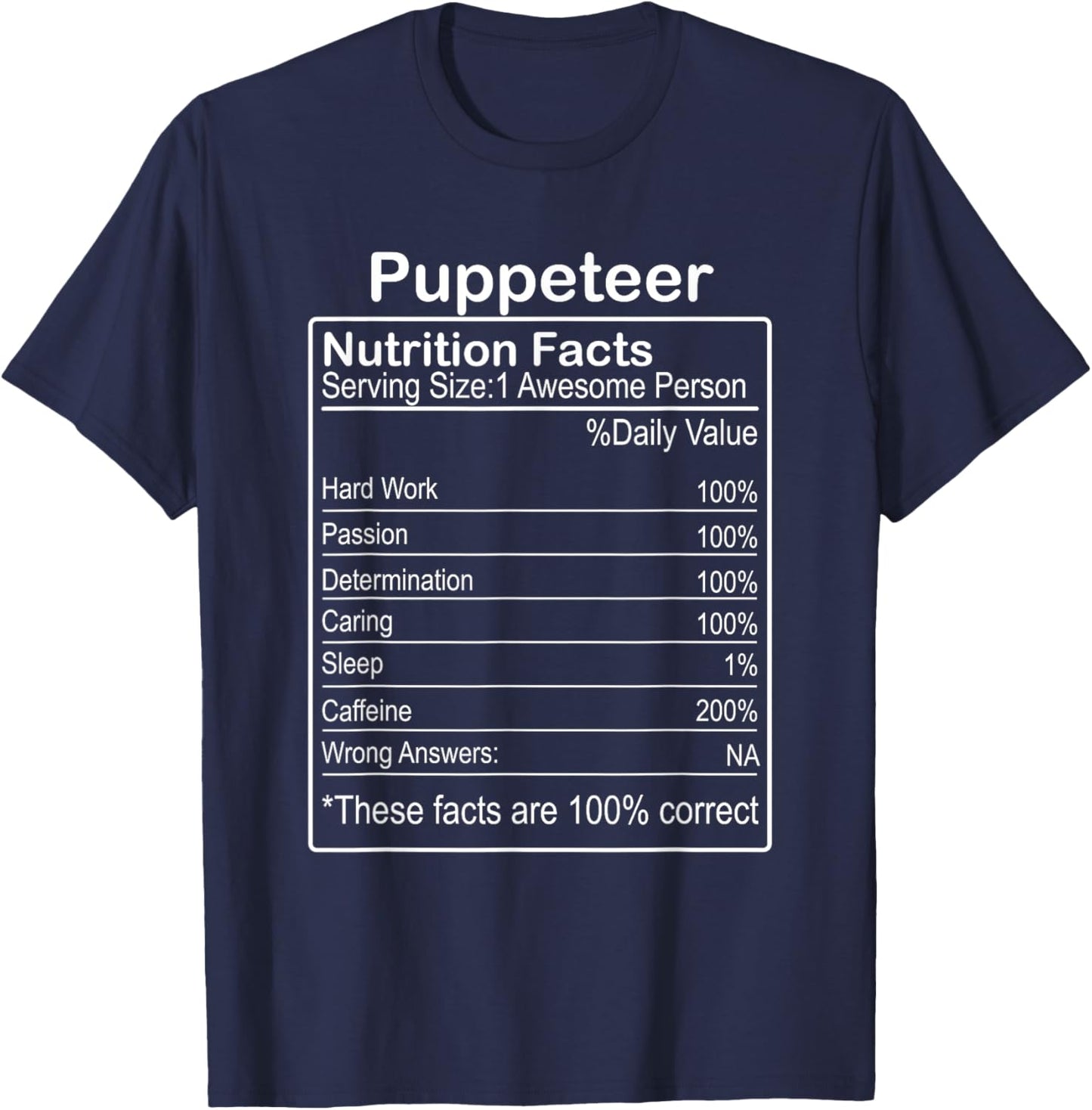 Puppeteer Nutrition Facts Funny Sarcastic T-Shirt - T-Shirt | Navy