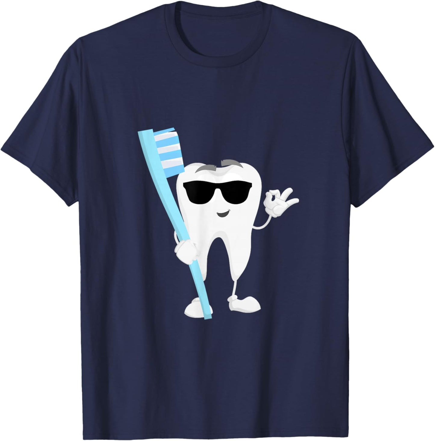 Cartoon Tooth with Sunglasses and Toothbrush Dentist Dental T-Shirt - T-Shirt | Navy