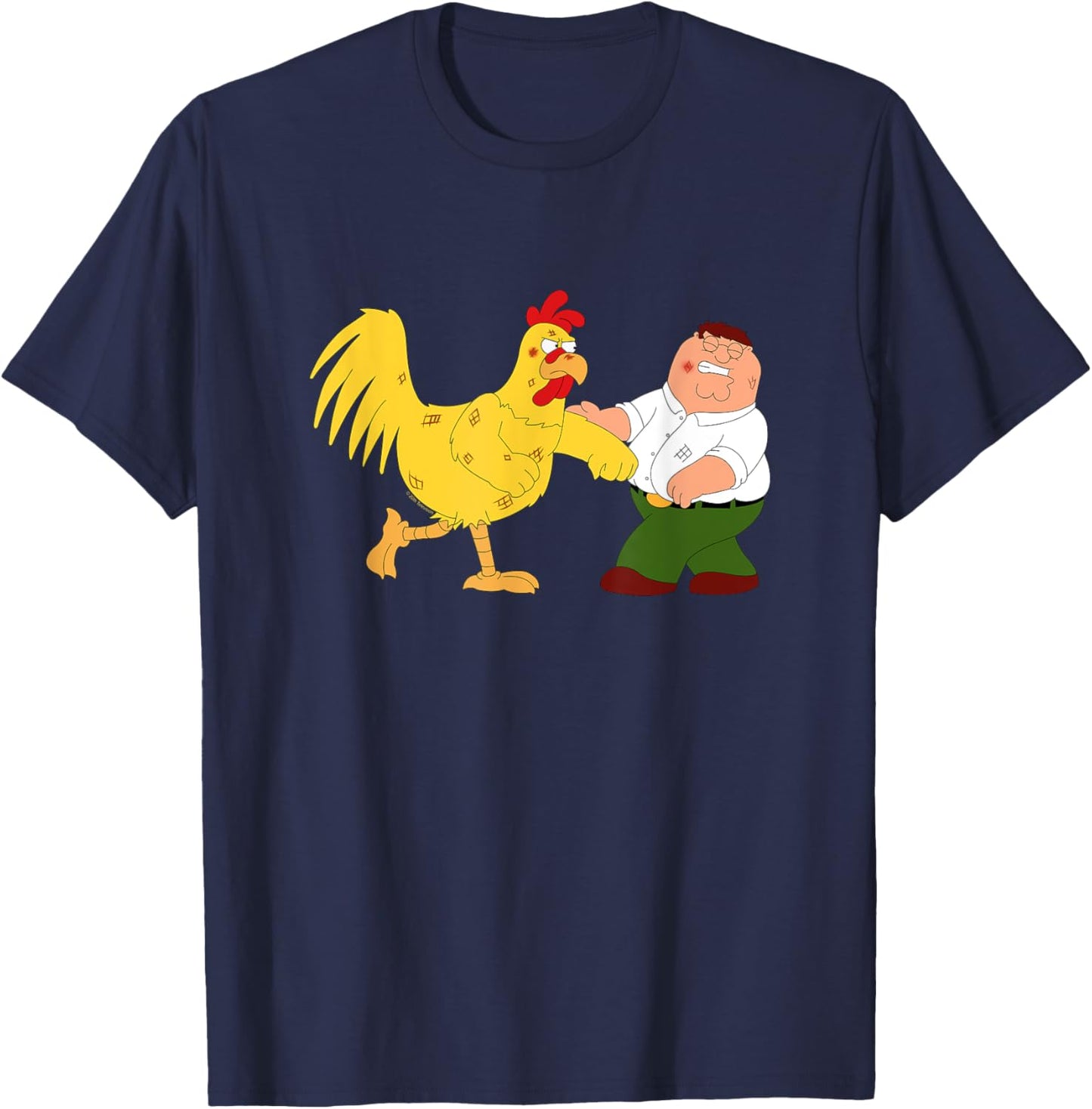 Family Guy Peter & The Giant Chicken Fighting Funny Cartoon T-Shirt - T-Shirt | Navy
