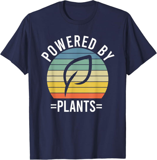 Powered By Plants Vegetarian Vegan Workout Plant Powered T-Shirt - T-Shirt | Navy