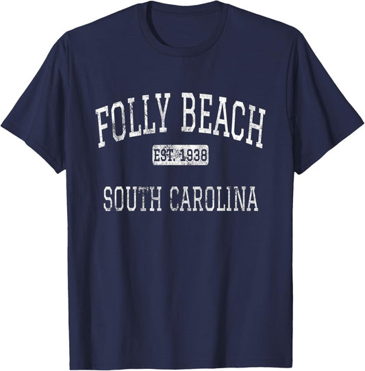 Folly Beach South Carolina SC Vintage Men Women Kids T-Shirt - T-Shirt | Navy