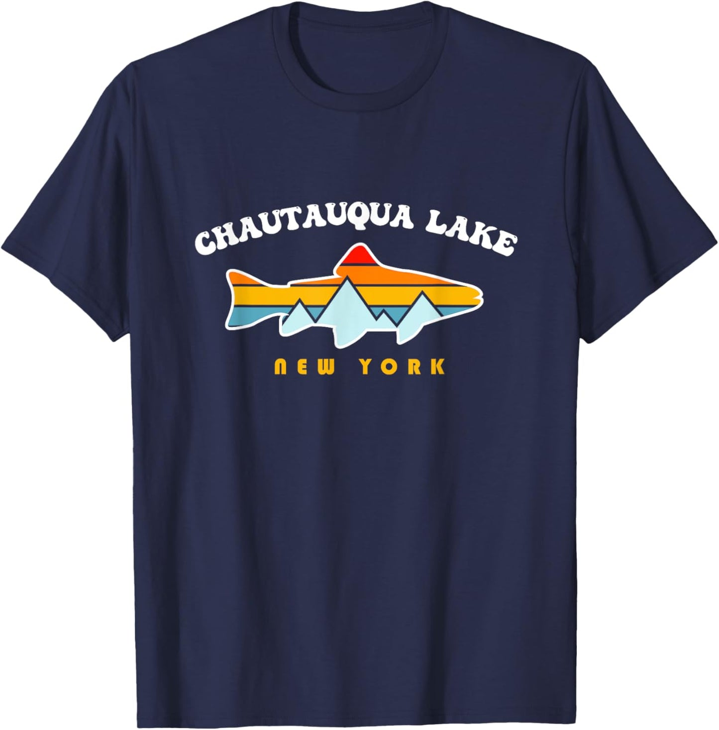 Chautauqua Lake New York NY Retro Sunset Fishing T-Shirt - T-Shirt | Navy