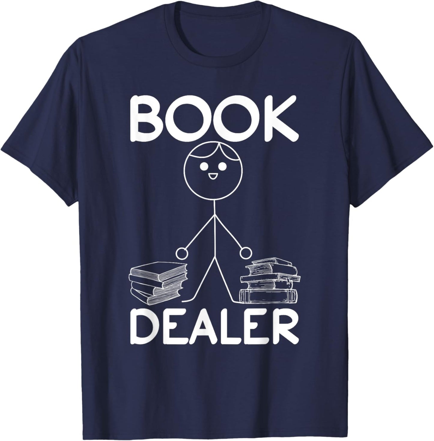 Book Dealer Stick Figure Book Lover Funny Book Reading T-Shirt - T-Shirt | Navy