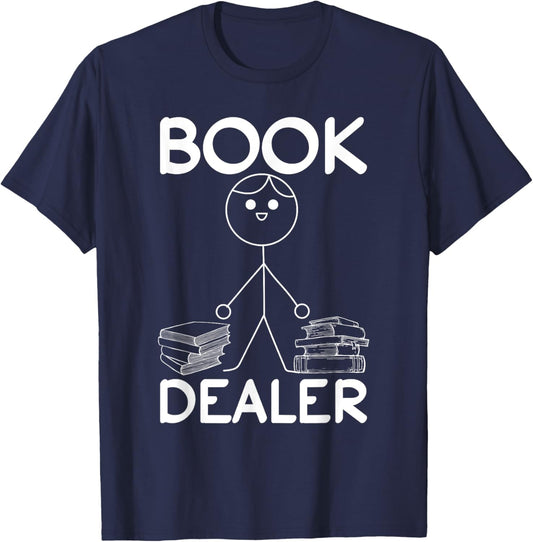 Book Dealer Stick Figure Book Lover Funny Book Reading T-Shirt - T-Shirt | Navy