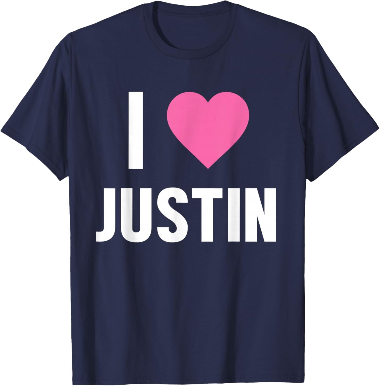 Classic I Love Justin Pink Heart T-Shirt - T-Shirt | Navy