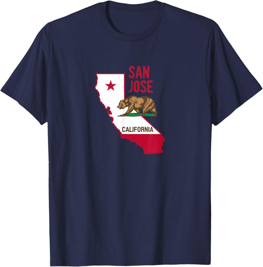 San Jose - California Flag / Cool Retro Vintage San Jose CA T-Shirt - T-Shirt | Navy