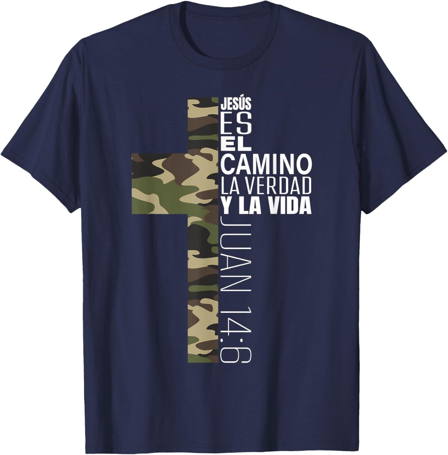 Jesus Christian Spanish Gifts Men Religious Verse Camo Cross T-Shirt - T-Shirt | Navy