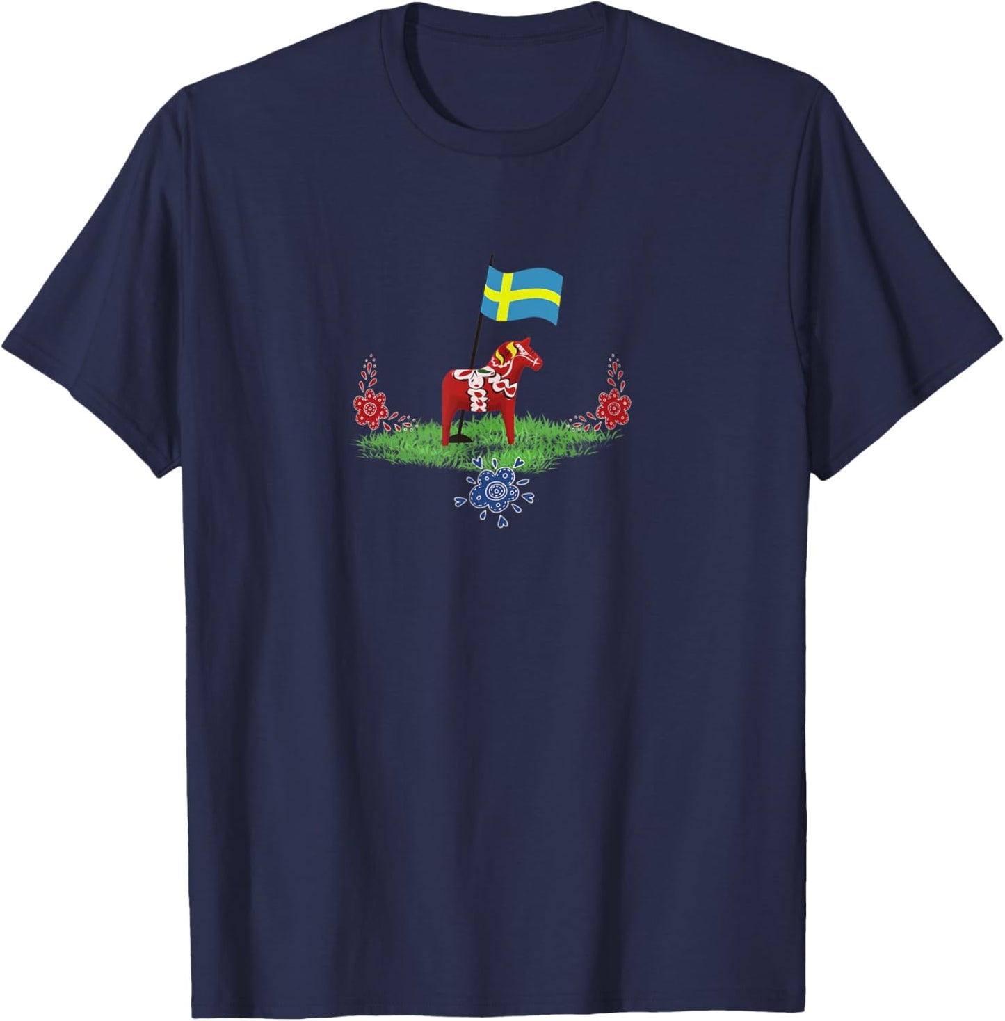 Sweden Flag Swedish Dala Horse T-Shirt - T-Shirt | Navy