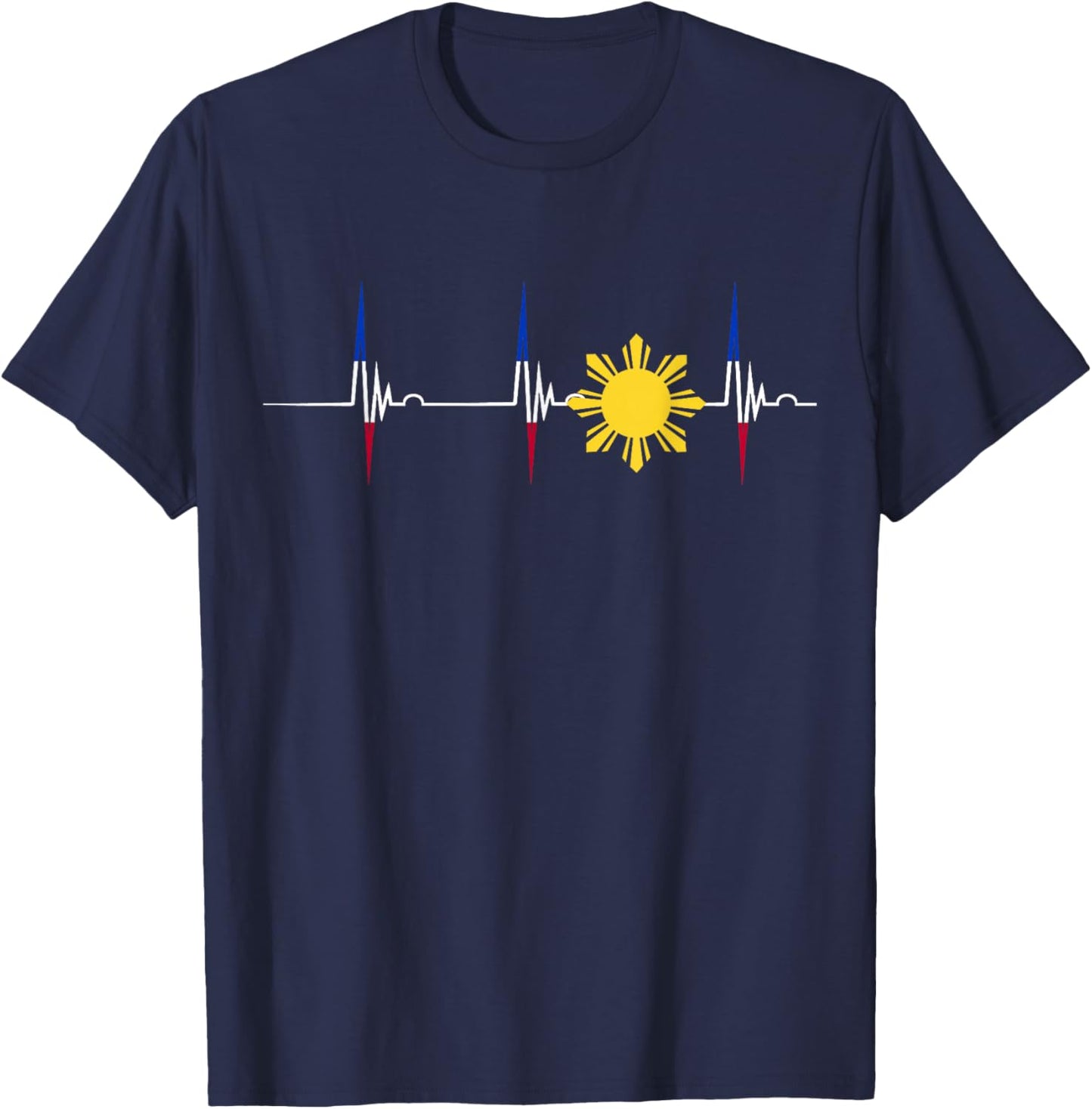 Philippines Heartbeat Pulse EKG Filipino Sun Pilipinas T-Shirt - T-Shirt | Navy