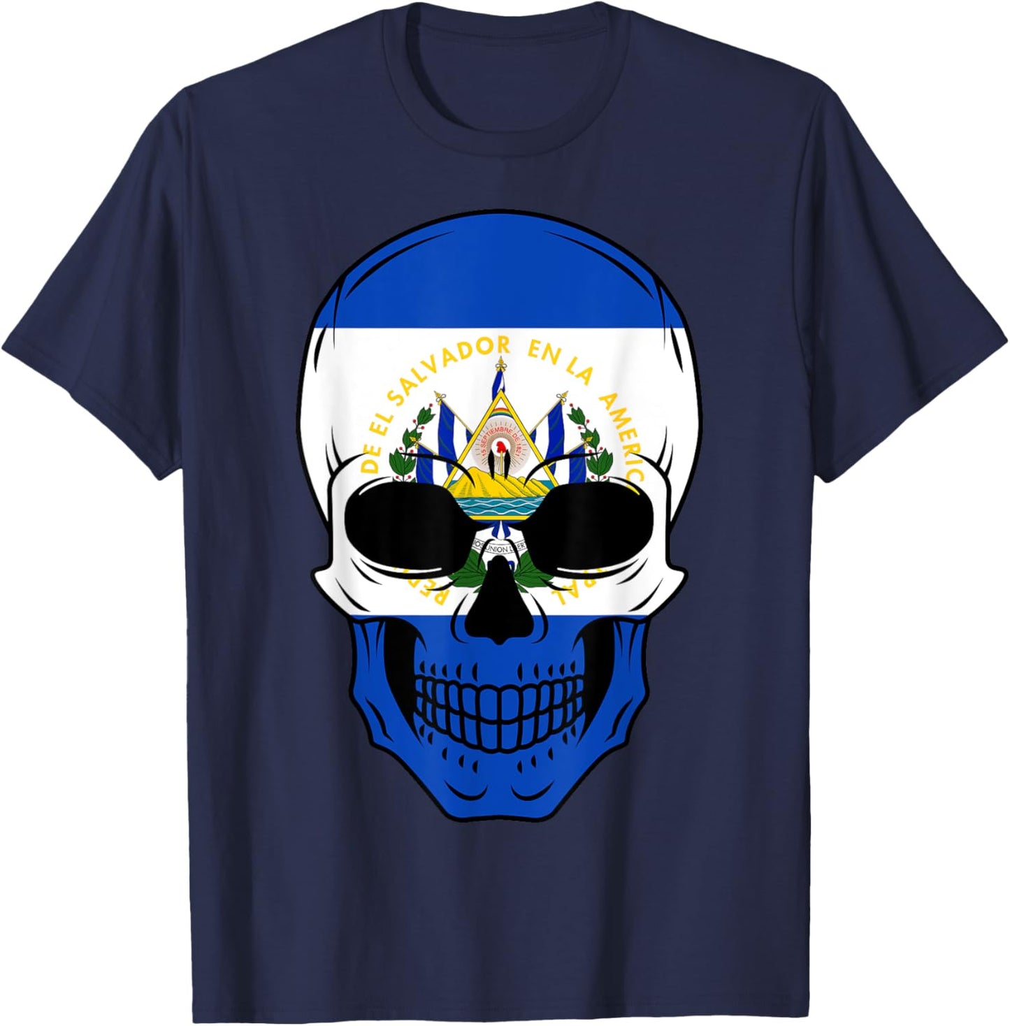 El Salvador Flag Skull Salvadoran Roots Heritage Patriotic T-Shirt - T-Shirt | Navy