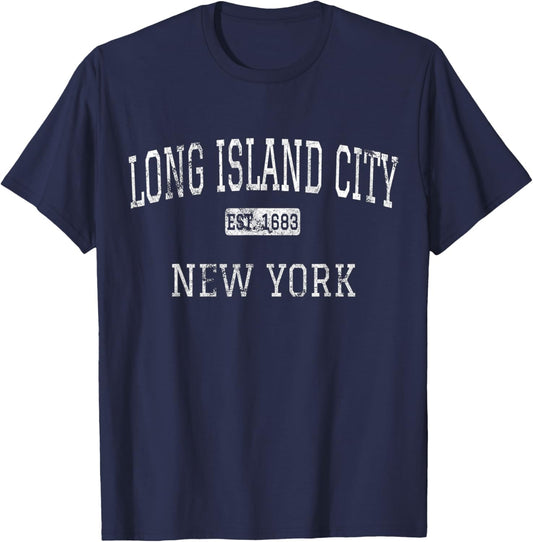 Long Island City New York Queens NY Vintage T-Shirt - T-Shirt | Navy