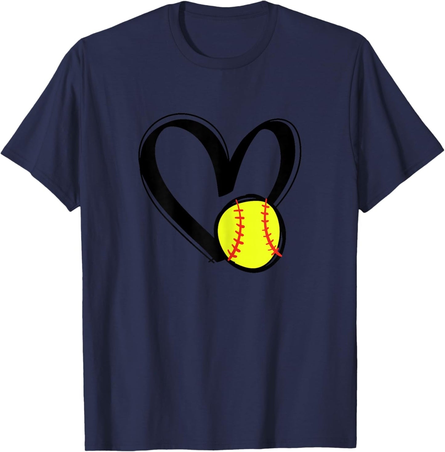 Love Softball Heart T-Shirt - T-Shirt | Navy