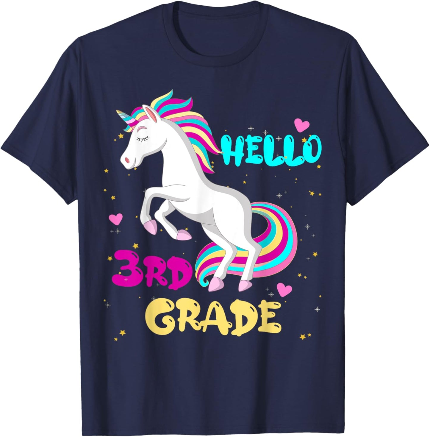 Back To School Unicorn Hello Kid First Day of Third grade T-Shirt - T-Shirt | Navy