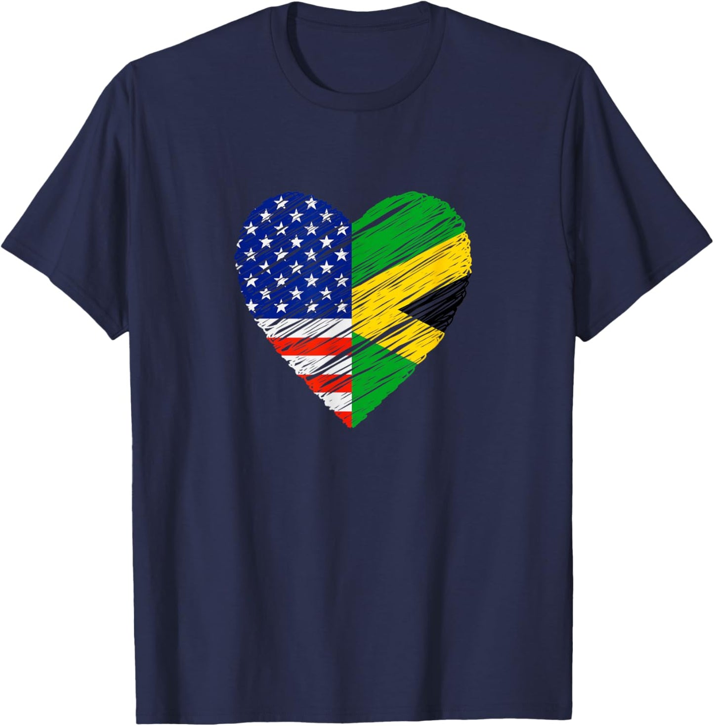 American Jamaica Heart USA Flag Jamaican Flag Love Heart T-Shirt - T-Shirt | Navy
