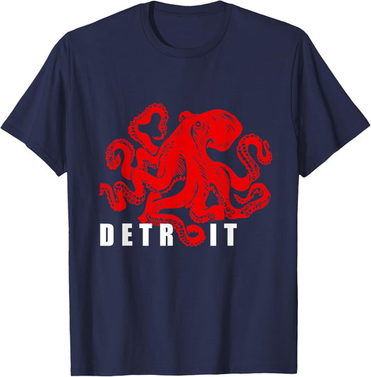 Detroit Michigan Souvenir | Octopus Kraken Detroit T-Shirt - T-Shirt | Navy