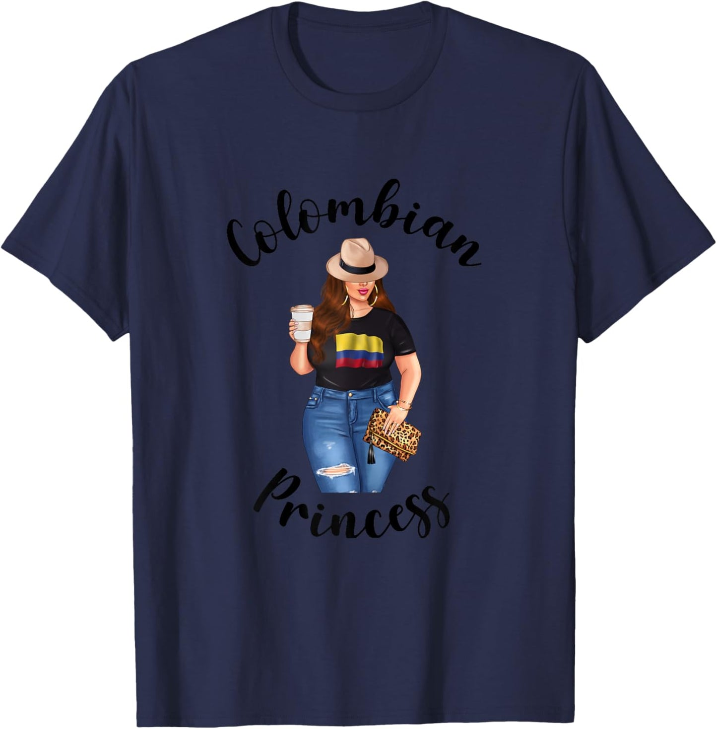 Colombian Princess Woman Colombiana Flag of Colombia Coffee T-Shirt - T-Shirt | Navy
