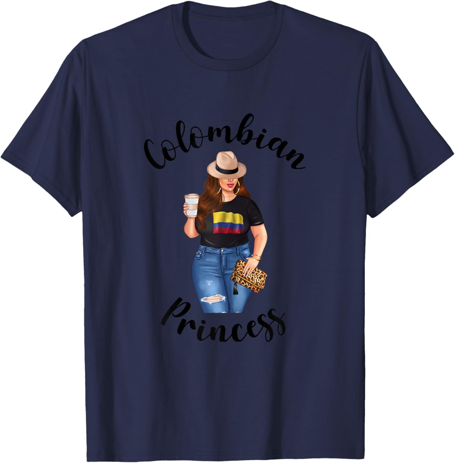 Colombian Princess Woman Colombiana Flag of Colombia Coffee T-Shirt - T-Shirt | Navy