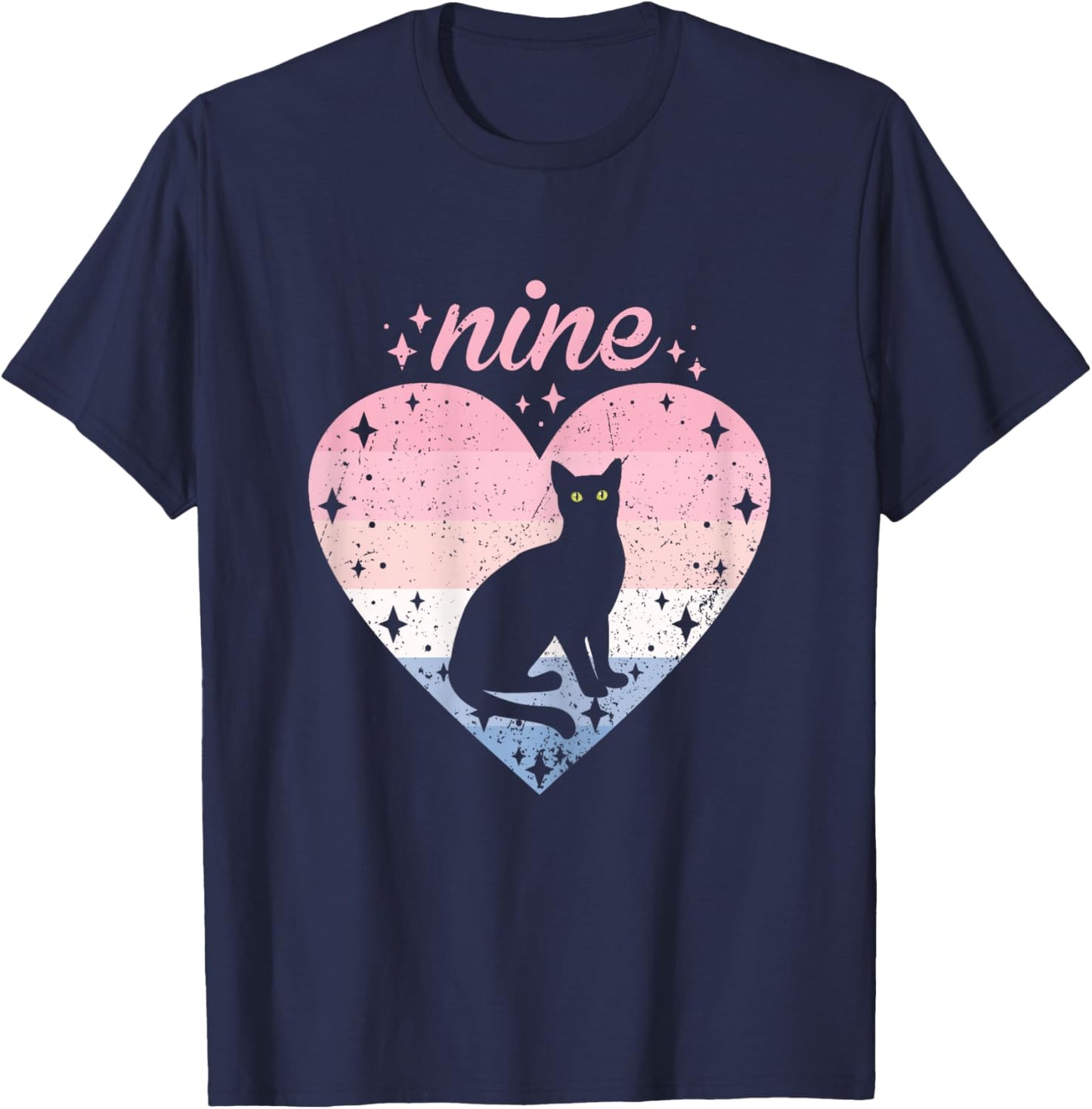 9 Year Old Cute Cat Birthday Girl 9th B-day T-Shirt - T-Shirt | Navy