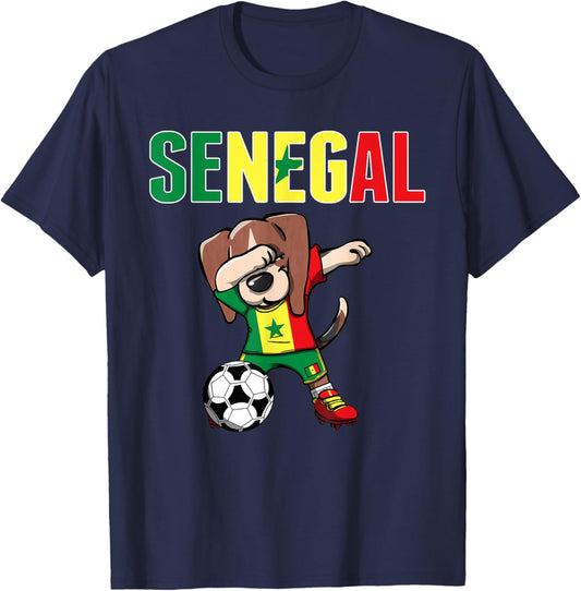 Dabbing Beagle Senegal Soccer Fans Jersey Senegalese Flag T-Shirt - T-Shirt | Navy