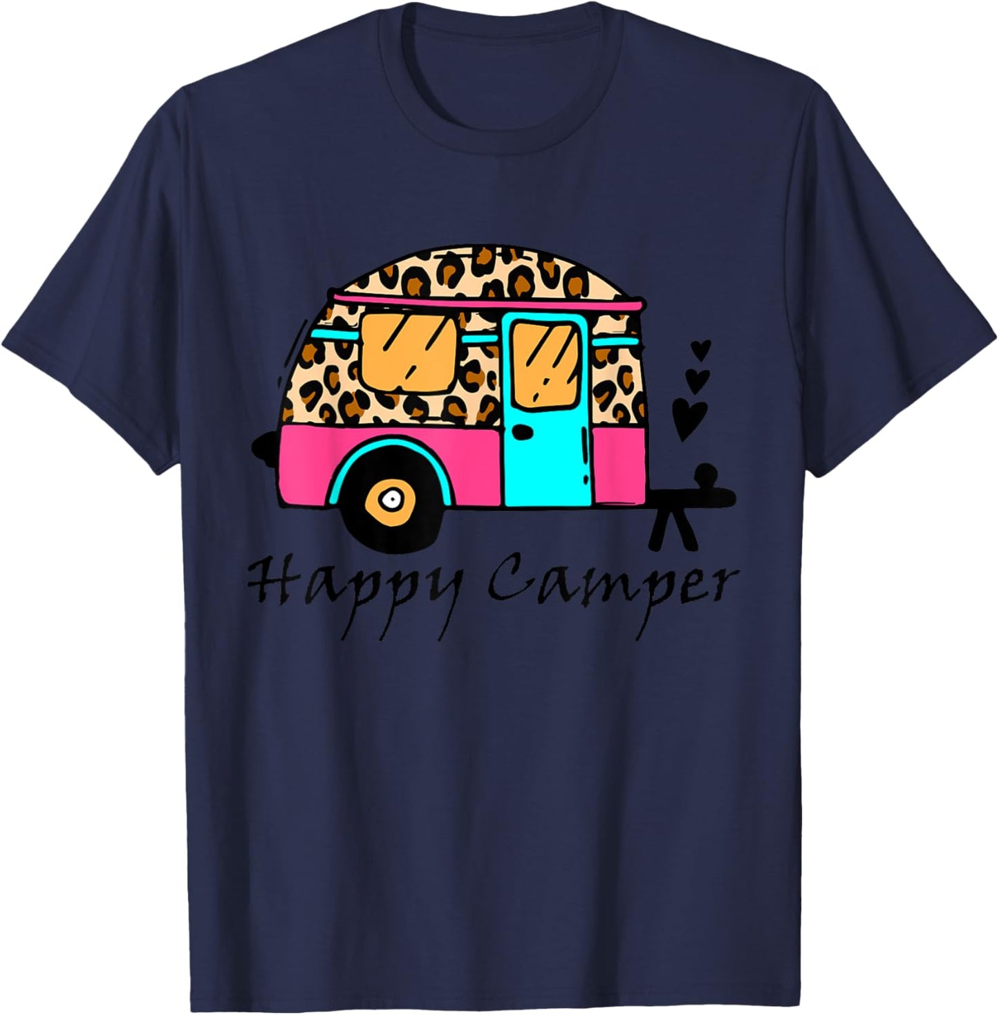 Camper happy summer camp camping leopard funny glamping Men Women T-Shirt - T-Shirt | Navy