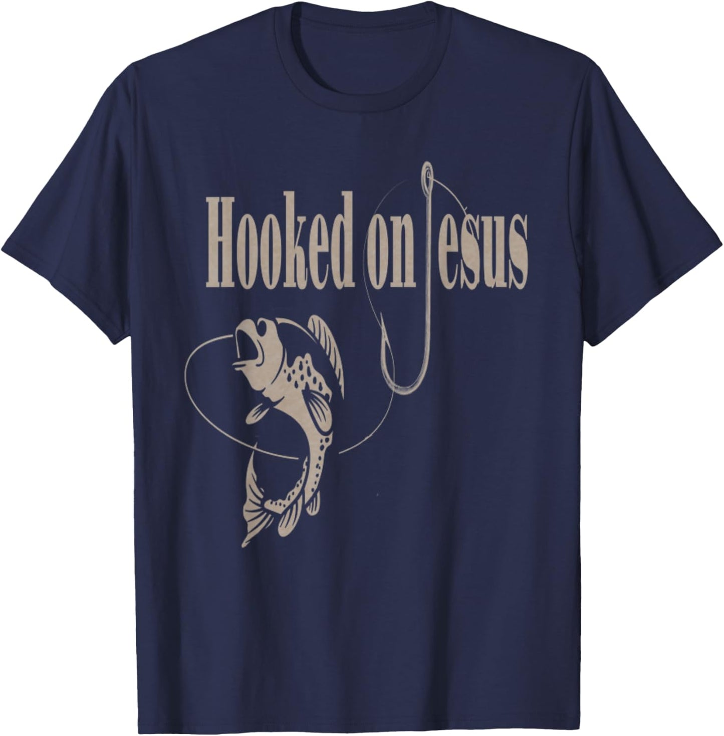 Fishing Camping Christian VBS Funny Vintage Hooked On Jesus T-Shirt - T-Shirt | Navy