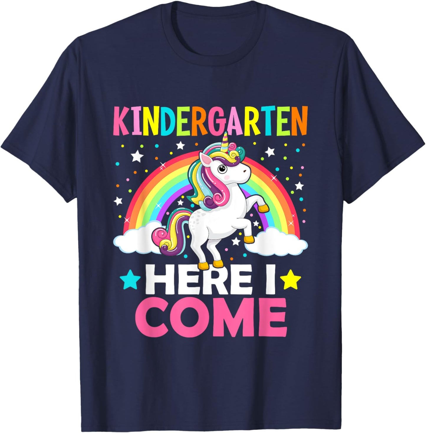 Kindergarten Here I Come Cute Unicorn 1st Day Back To School T-Shirt - T-Shirt | Navy