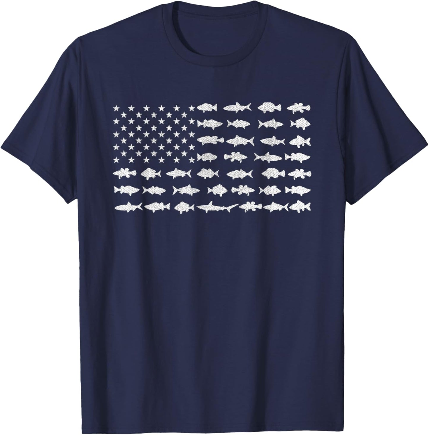 Vintage USA Fish American Flag Shirt Fishing Gifts T-Shirt - T-Shirt | Navy