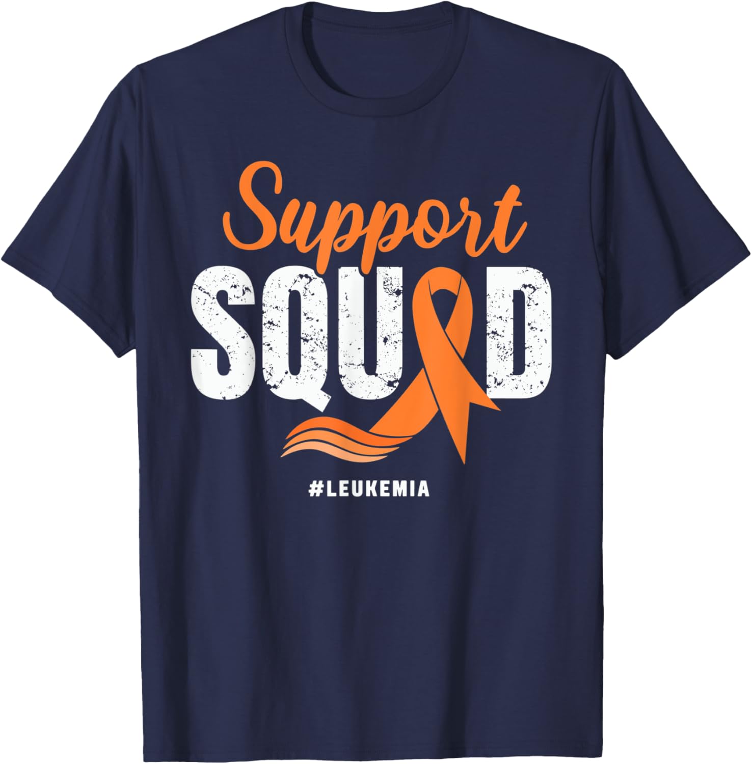 Leukemia Cancer Support Squad Orange Ribbon Cancer awareness T-Shirt - T-Shirt | Navy