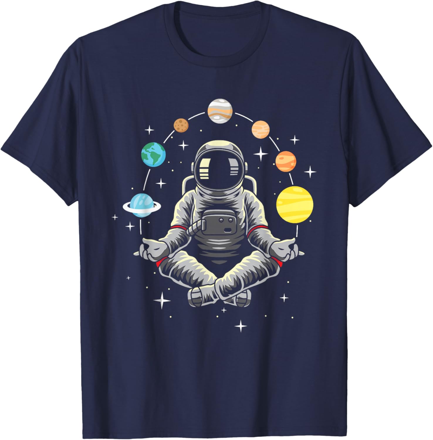 Meditating Astronaut - Galaxy Spaceman Astronomer Cosmos T-Shirt - T-Shirt | Navy