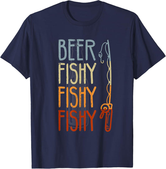 Retro Beer Fishy Fishy Funny Fishing And Beer Fishermans T-Shirt - T-Shirt | Navy