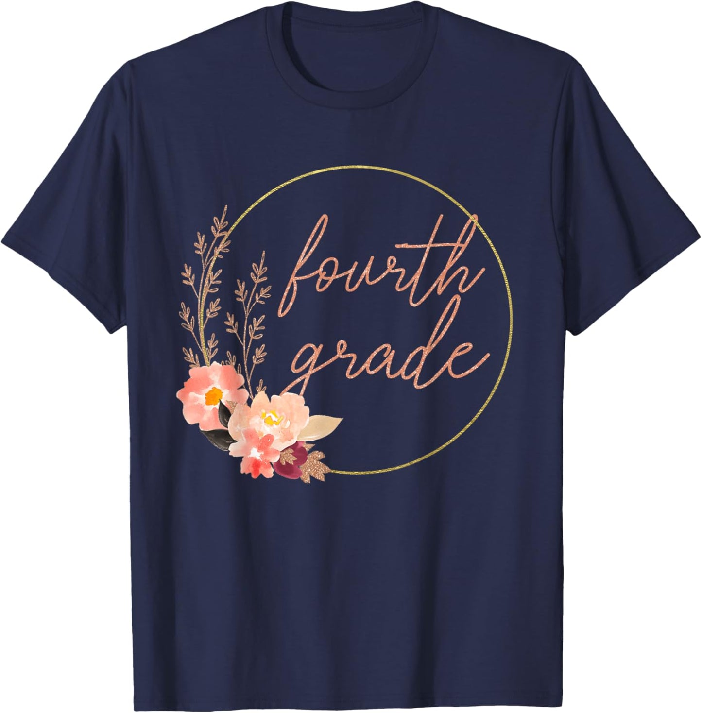 Floral Fourth Grade Teacher Student 4th Grade Squad Crew T-Shirt - T-Shirt | Navy