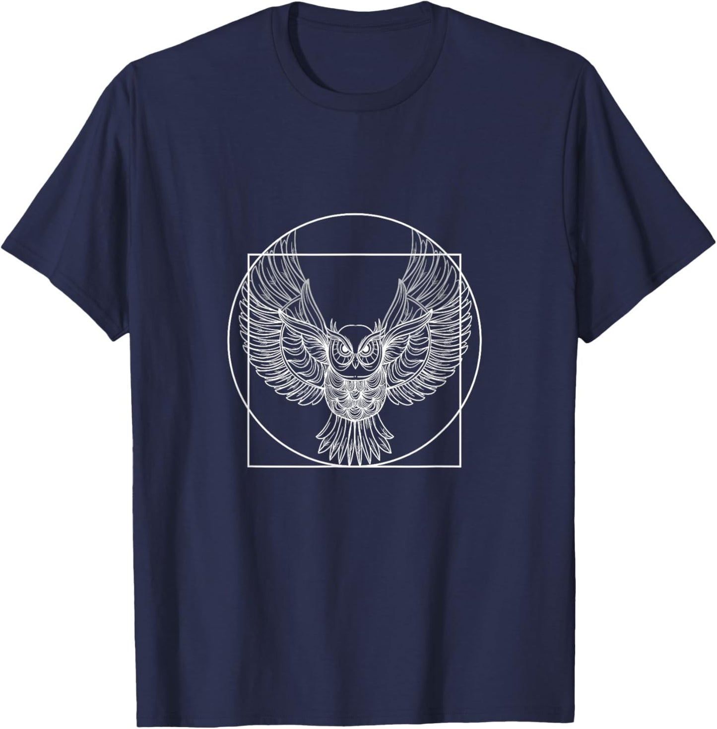 Owl Drawings Vitruvian man in a circle T-Shirt - T-Shirt | Navy