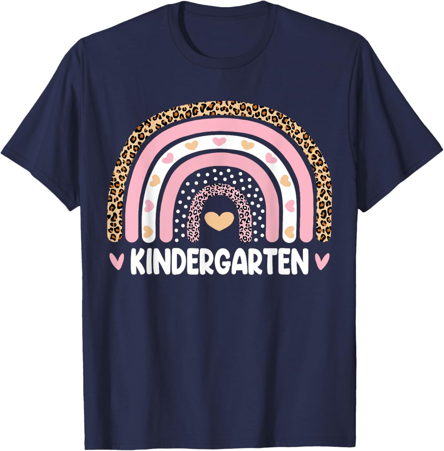 Leopard Rainbow Kindergarten Teachers Funny Back To School Women Girls Kids T-Shirt - T-Shirt | Navy