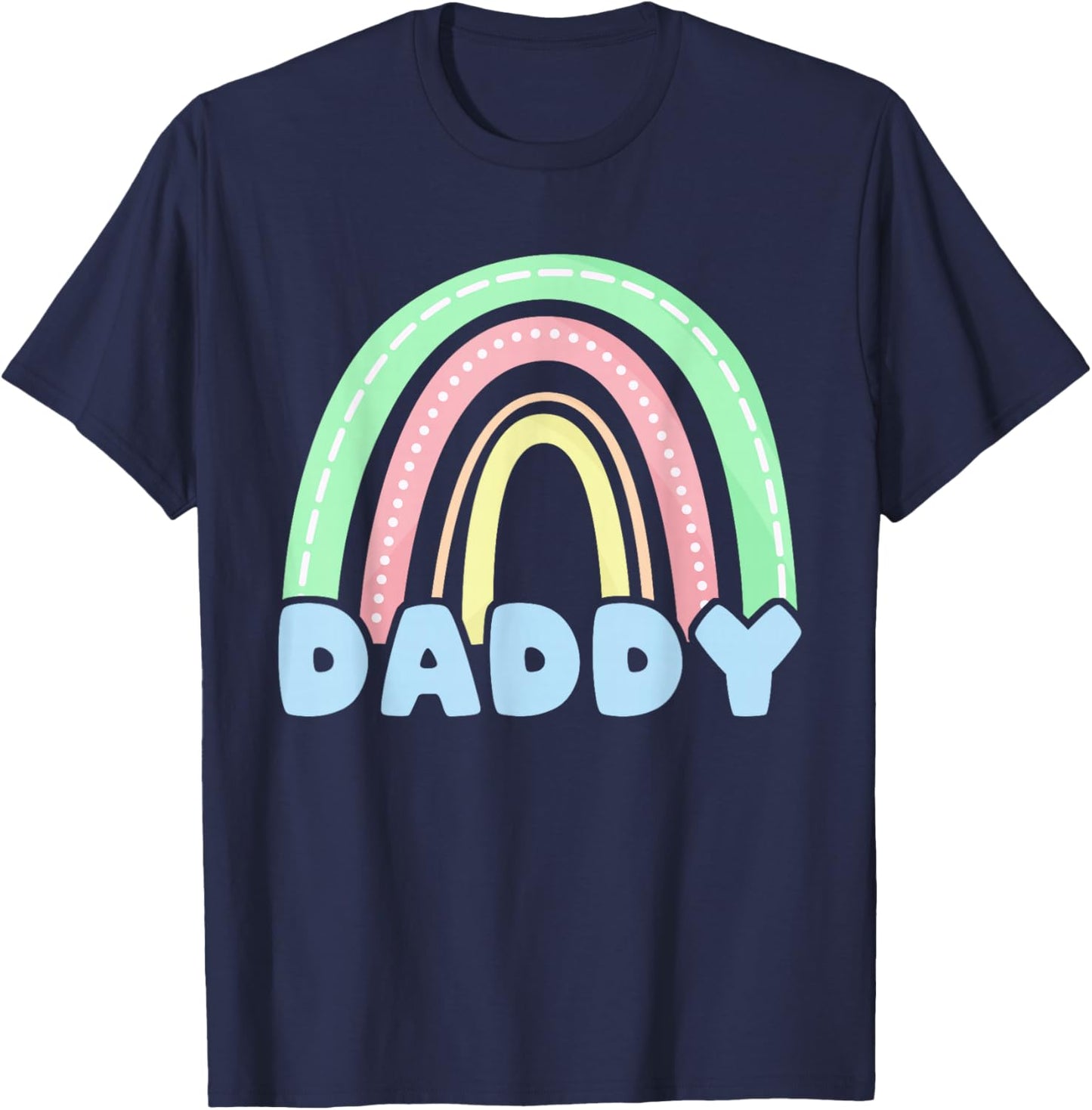 Dad Pastel Rainbow Family 1st Birthday Party T-Shirt - T-Shirt | Navy