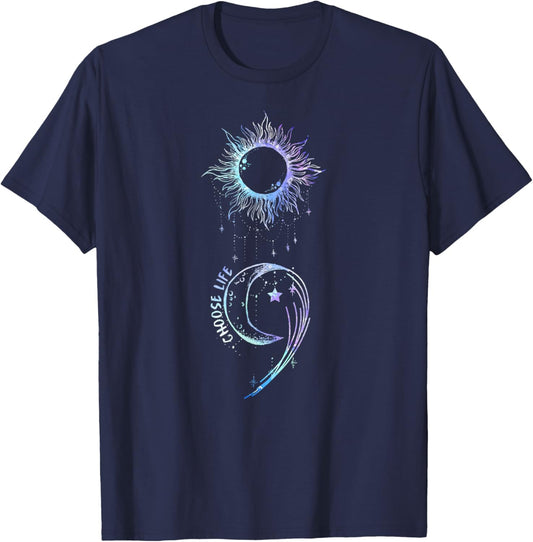 Suicide Prevention Awareness Choose Life Semicolon Gothic T-Shirt - T-Shirt | Navy