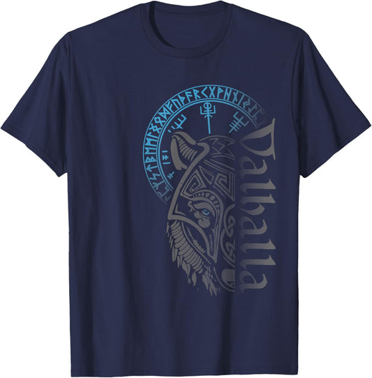 Walhalla Wolf Mask Odin Runes Nordic Compass Viking T-Shirt - T-Shirt | Navy