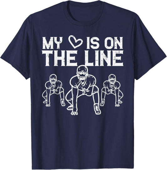 American Football My Heart Is On The Line Lineman Men Women T-Shirt - T-Shirt | Navy