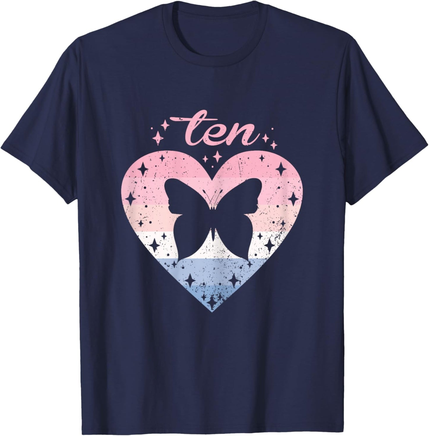 10 Year Old Cute Butterfly Birthday Girl 10th B-day T-Shirt - T-Shirt | Navy