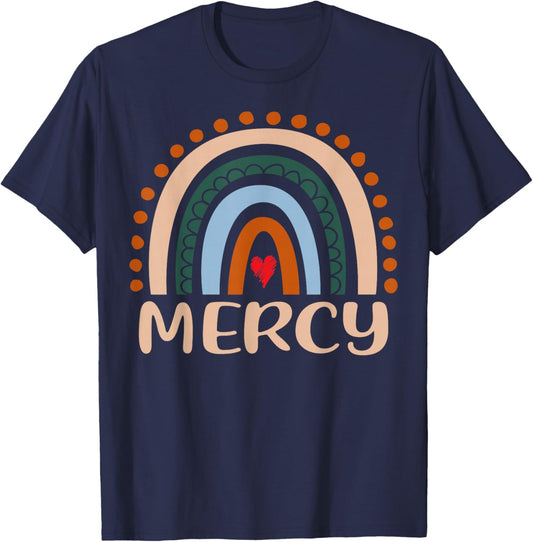 Mercy Name Personalized Funny Women Rainbow Mercy T-Shirt - T-Shirt | Navy